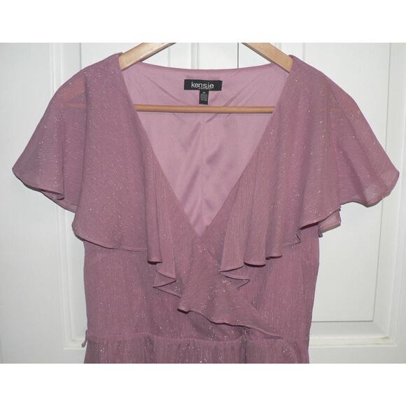 Kensie Women's Open Back Capelet Chiffon Dress in Pink Shimmer Size 14 MSRP $118 - Picture 4 of 6